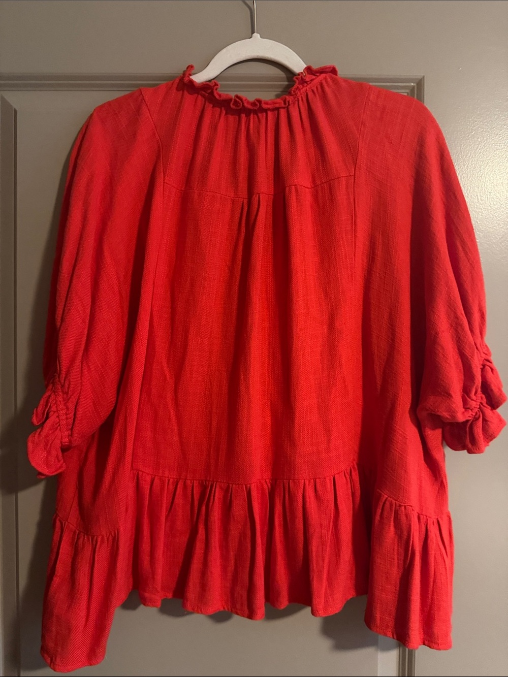 Umgee Red Peasant Blouse with Tassel Ties - Picture 5 of 5